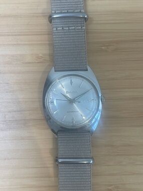 Bulova 1962 Vintage Automatic Silver Dial Watch with Beige Nylon Strap - Unisex